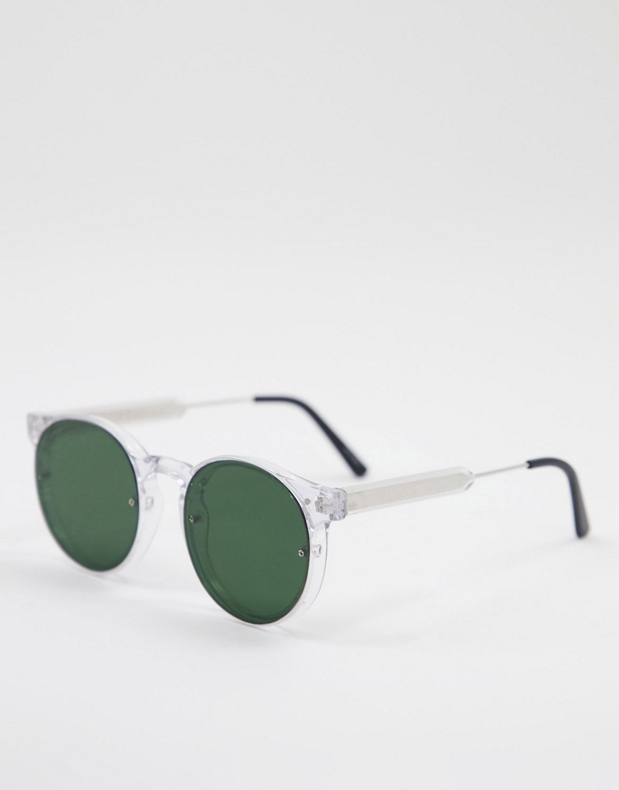 Spitfire - Post Punk - Ronde unisex zonnebril met groene glazen in doorzichtig