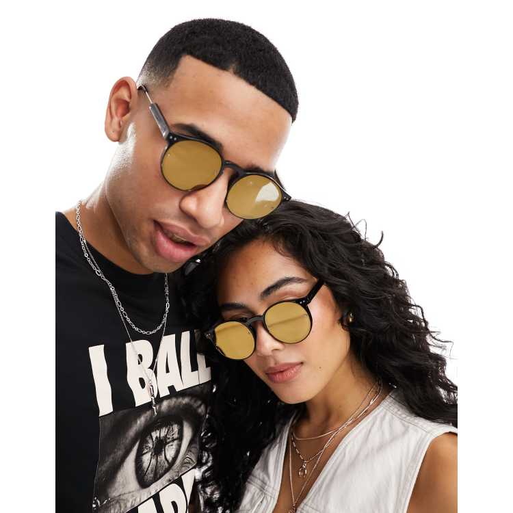 Spitfire post punk round sunglasses in black with gold  display picture 2