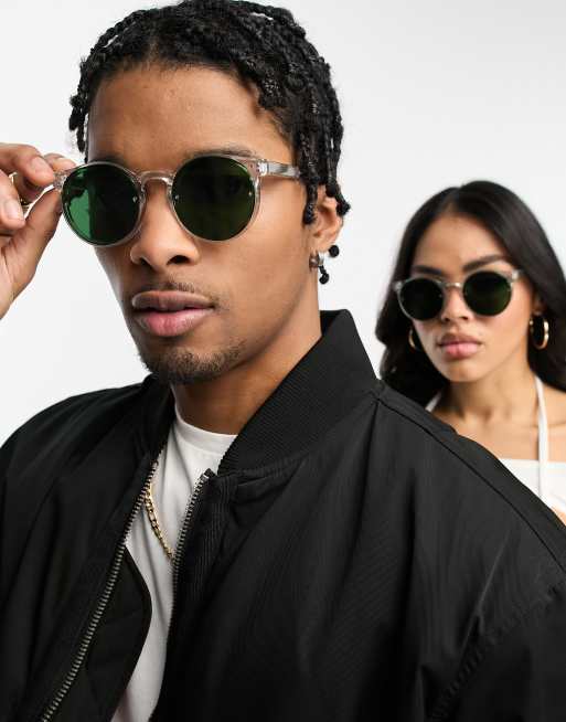 Spitfire Post Punk round sunglasses in clear with green lens ASOS