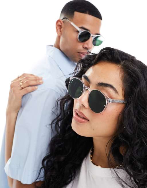 Spitfire post punk round sunglasses in clear with green lens ASOS