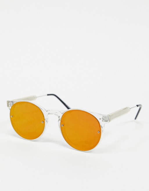 Spitfire Post Punk round sunglasses in clear with red mirror lens