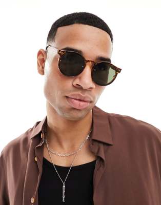 Spitfire post punk round sunglasses in tort with black lens-Brown