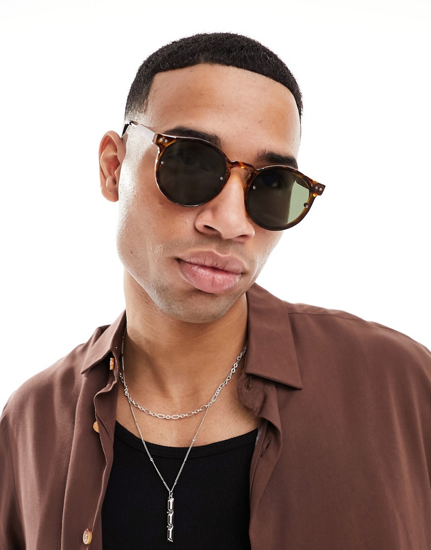 Post Punk round sunglasses in tort with black lens-Brown