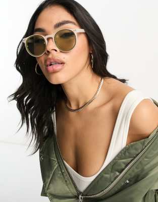 Spitfire - Post Punk - Runde Sonnenbrille in Sand mit olivgrünen Gläsern, exklusiv bei ASOS-Brown