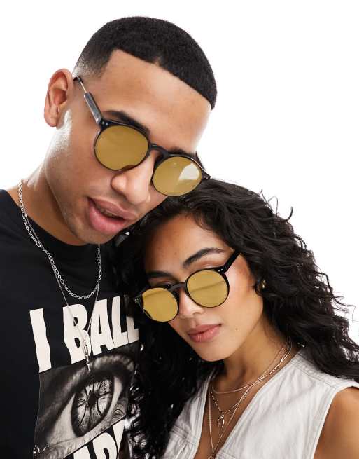 Spitfire – Post Punk – Runde Sonnenbrille mit goldfarbenen, verspiegelten Gläsern und Fassung in Schwarz