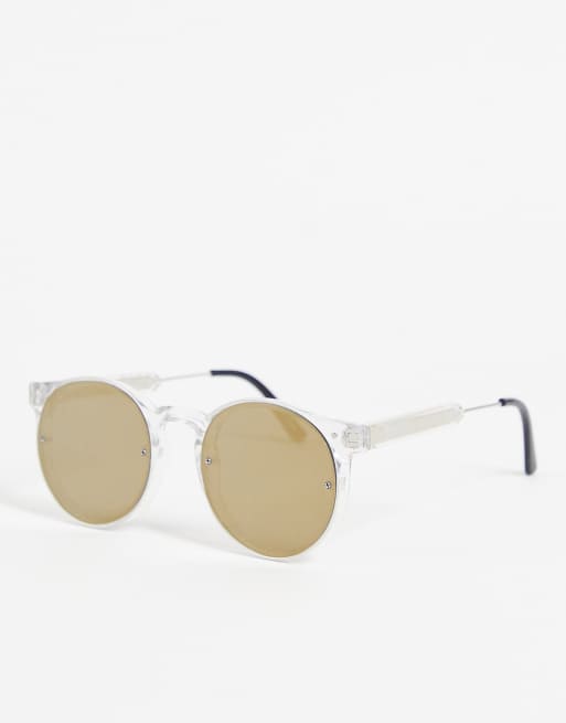 Spitfire – Post Punk – Runde Sonnenbrille mit goldfarbenen, verspiegelten Gläsern und transparenter Fassung