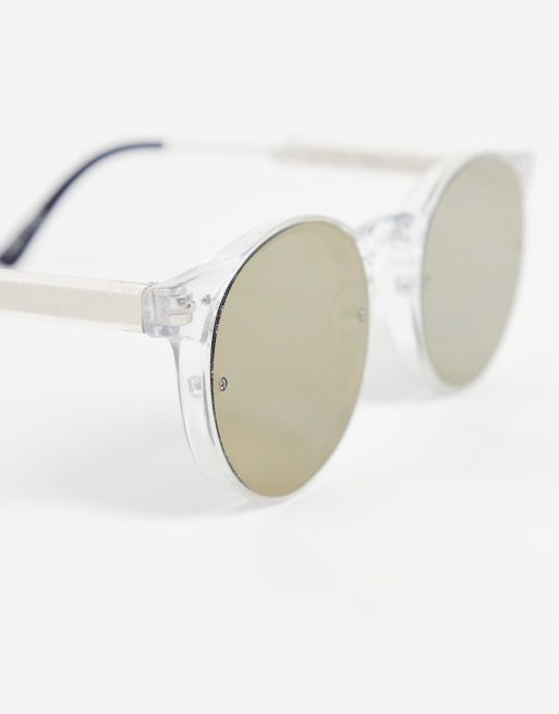Spitfire – Post Punk – Runde Sonnenbrille mit goldfarbenen, verspiegelten Gläsern und transparenter Fassung, 2 von 4