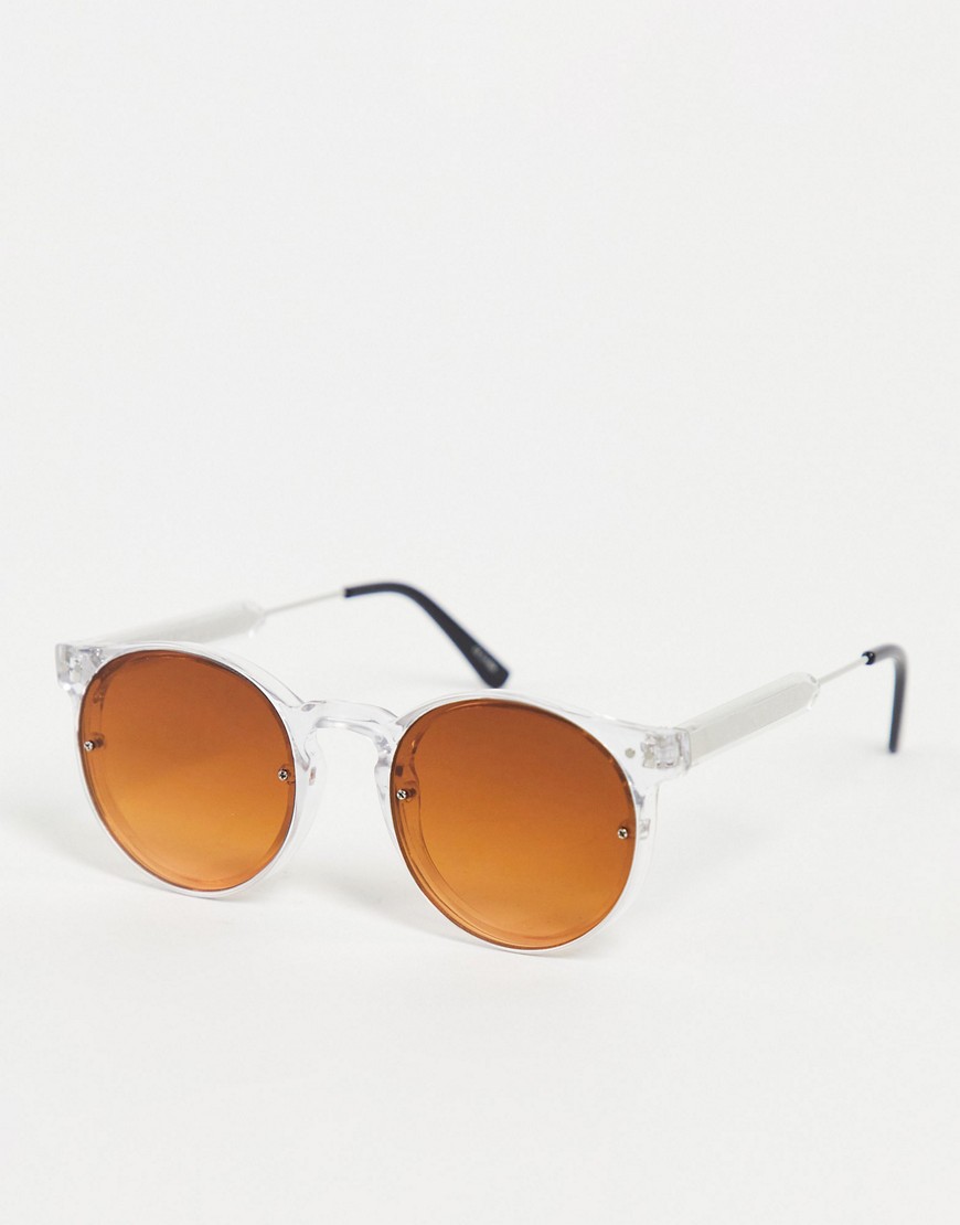 Spitfire - Post Punk - Uniseks ronde zonnebril met bruine glazen en doorzichtig montuur