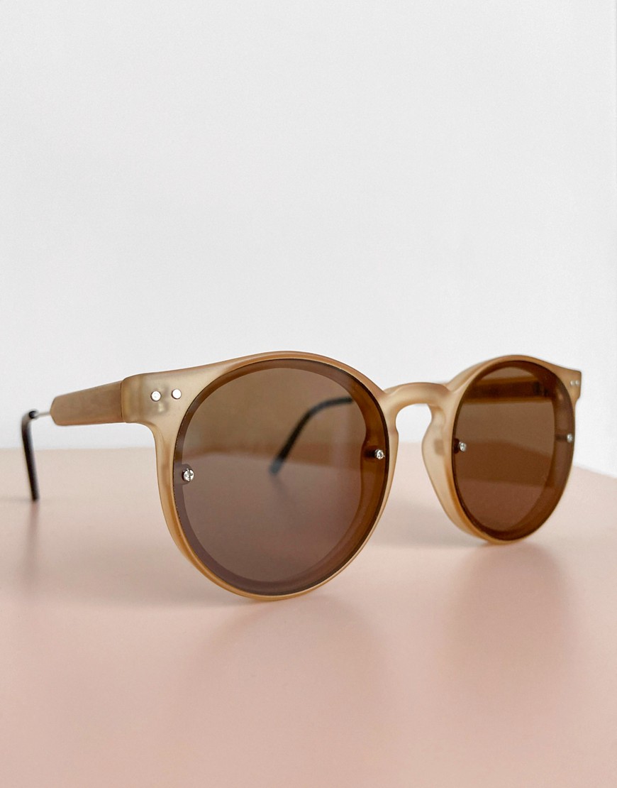 Spitfire Post Punk womens round sunglasses in translucent beige-Brown
