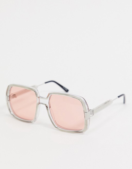 Spitfire Rising With The Sun 70s oversized retro sunglasses in grey with pink lens