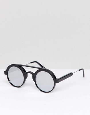 Spitfire - Ronde zonnebril in zwart met spiegelende glazen