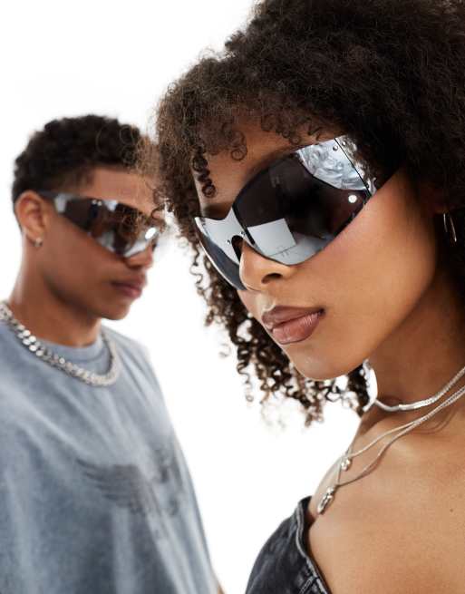 Spitfire sleaford oversized shield sunglasses in silver mirror