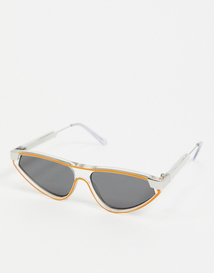 Spitfire Snip angled cat eye sunglasses in clear with orange piping-Multi