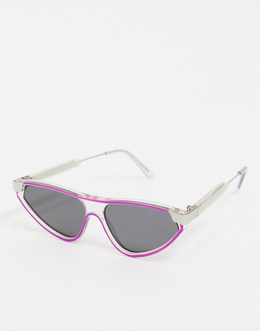 Spitfire - Snip - Vinklade cat eye-solglasögon med blå båge-Genomskinlig