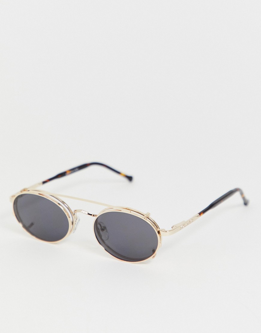 Spitfire Spectrum round sunglasses with clip on lense in gold