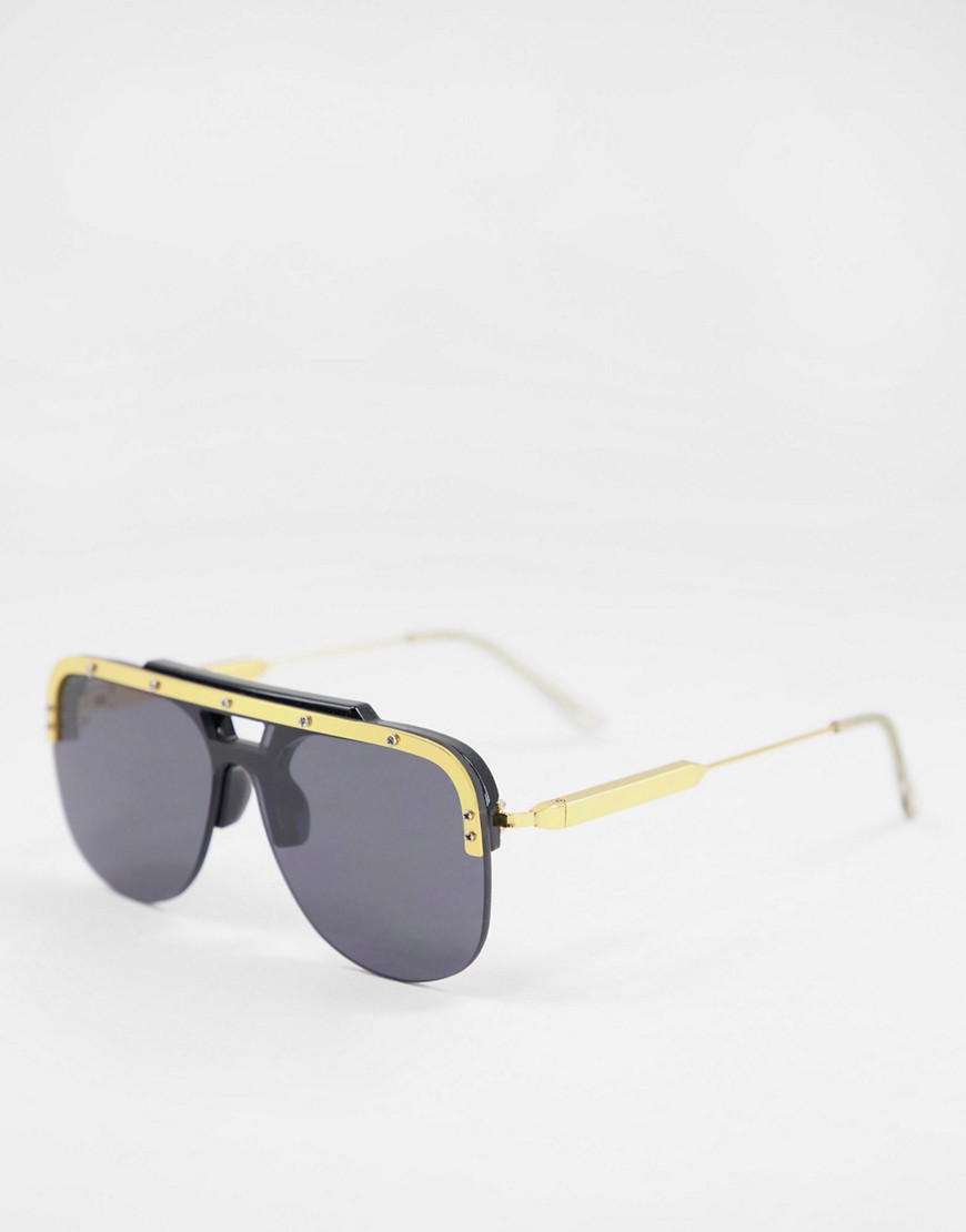 Spitfire Tb-795 Aviator Sunglasses In Black With Gold Brow Bar