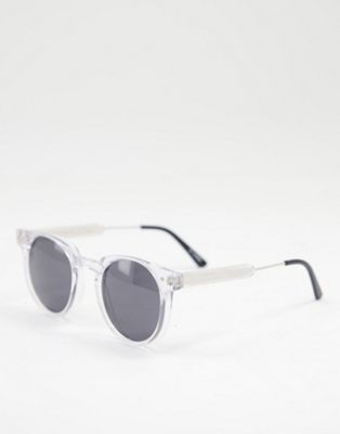 Spitfire Teddy Boy round sunglasses in clear with black lens