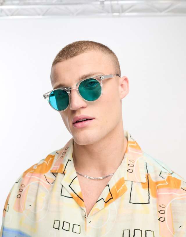 Spitfire Teddy Boy round sunglasses in clear with turquoise lens