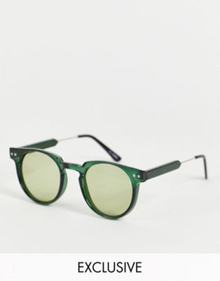 Spitfire Teddy Boy round sunglasses in olive green with tonal lens- exclusive to asos
