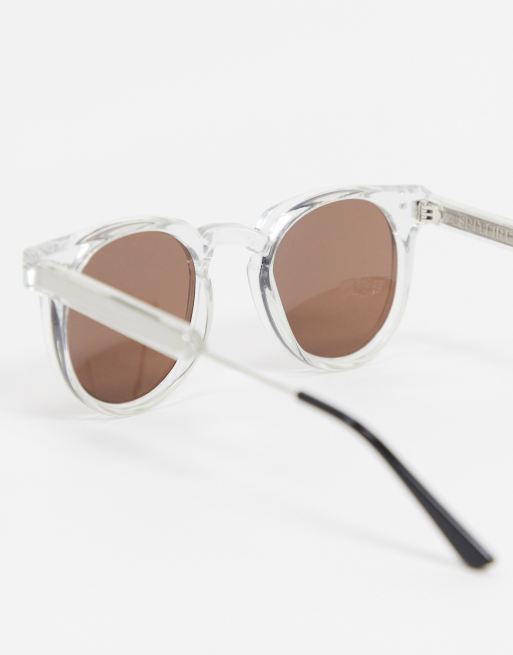 Clear & Brown Round Sunglasses