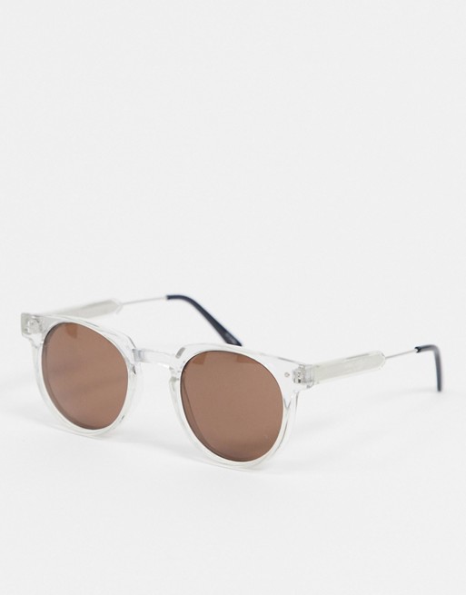 Spitfire Teddy Boy unisex round sunglasses in clear with brown lens