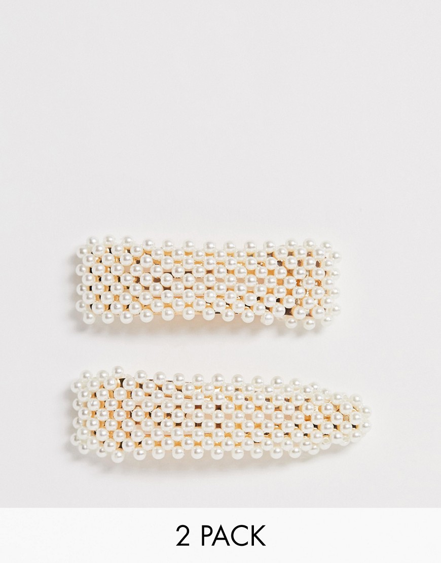 Spændesæt med imiteret perler, 2-pak, fra DesignB London-Hvid