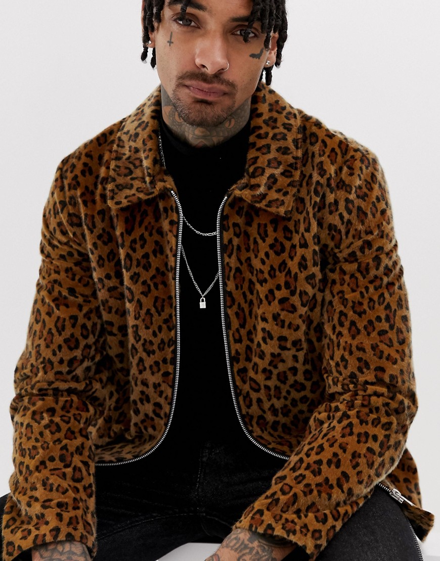 фото Спортивная куртка на молнии с леопардовым принтом asos design-светло-коричневый