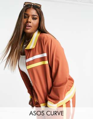 фото Спортивная куртка ретро от комплекта в стиле 70-х asos design curve-коричневый цвет asos curve