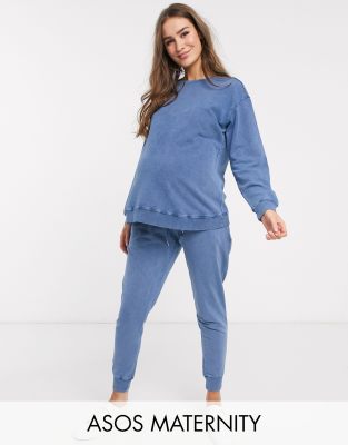 фото Спортивный свитшот и джоггеры с эффектом кислотной стирки asos design maternity-синий asos maternity