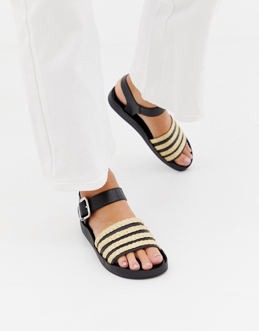 St Sana - Raffia - Platte sandalen-Zwart