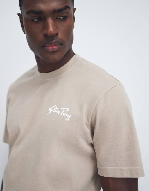 Stan Ray – Beżowy T-shirt z krótkimi rękawami i logo na plecach, 4 z 9