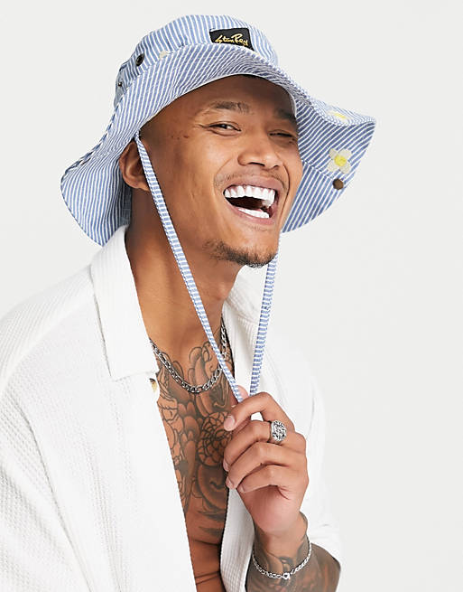 Stan Ray bucket hat with daisies in blue hickory