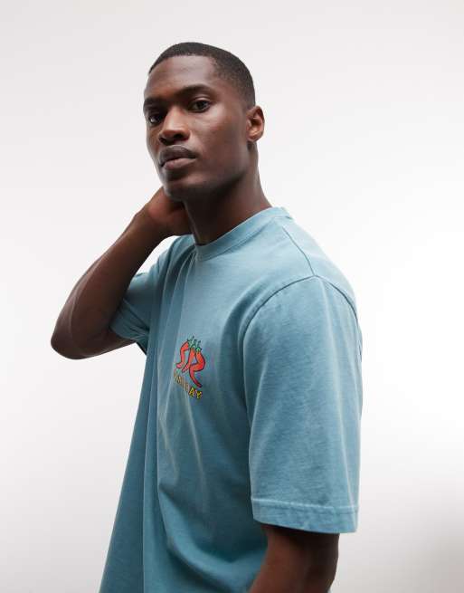 Stan Ray chili pepper graphic back and chest print short sleeve t-shirt in blue, 4 of 5