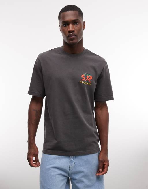 Stan Ray chilli graphic back print short sleeve t-shirt in washed black, 5 of 5