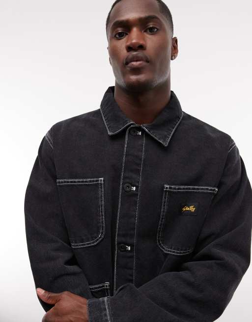 Stan Ray denim button up utility style jacket in black wash, 3 of 5