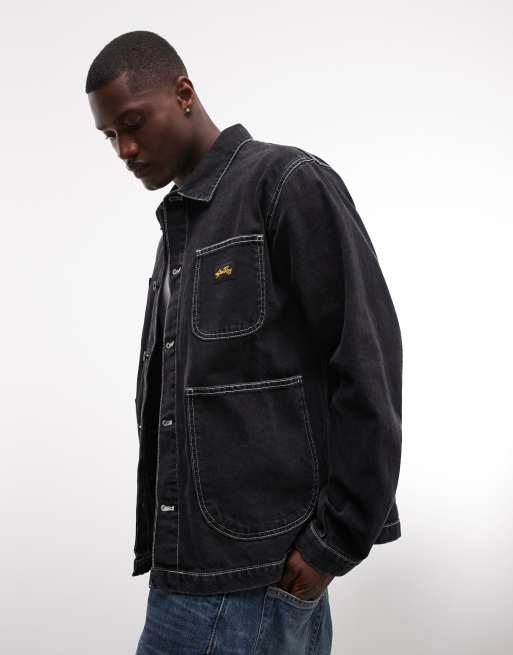 Stan Ray denim button up utility style jacket in black wash, 4 of 5