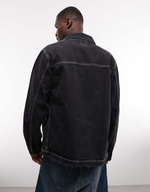 Stan Ray denim button up utility style jacket in black wash, 5 of 5