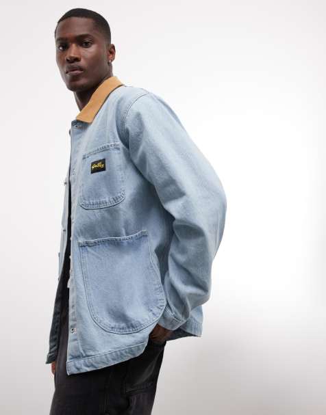 Stan Ray - Denim jack in utility-stijl met knoopsluiting en contrasterende kraag in mid-wash blauw - view 1