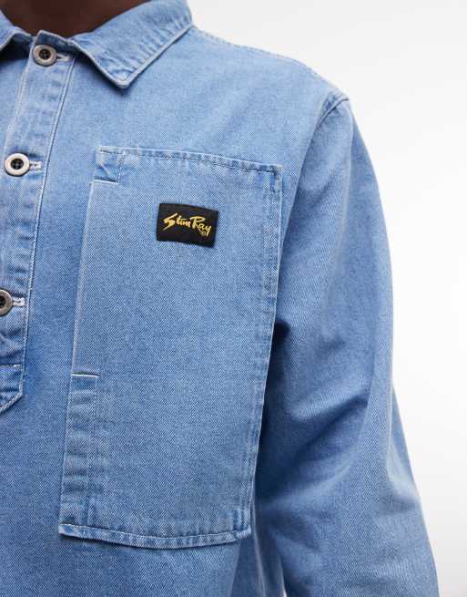 Stan Ray denim long sleeve half button up shirt in blue wash, 3 of 5