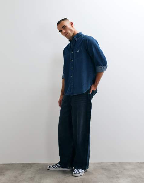 Stan Ray denim oxford shirt in mid denim blue - view 1