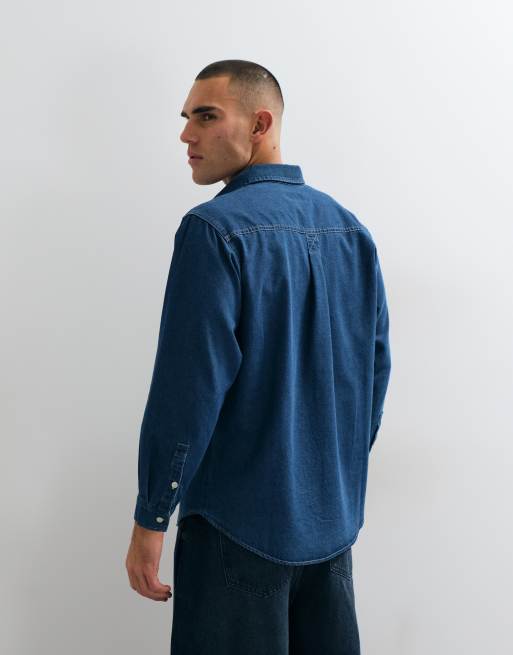 Stan Ray denim oxford shirt in mid denim blue, 4 of 5