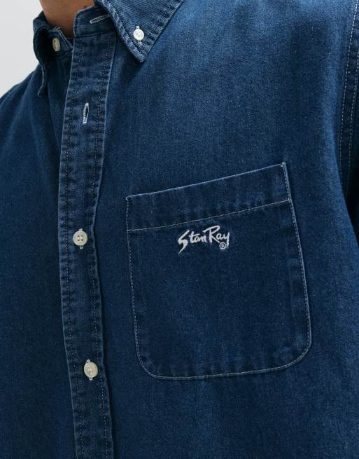Stan Ray denim oxford shirt in mid denim blue, 5 of 5