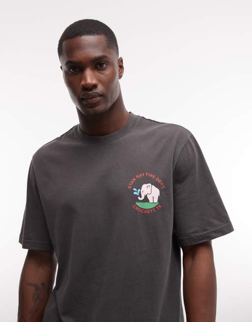 Stan Ray elephant graphic back print short sleeve t-shirt in washed black, 3 of 5