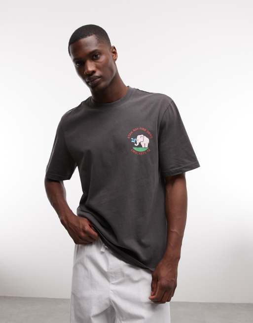 Stan Ray elephant graphic back print short sleeve t-shirt in washed black, 5 of 5