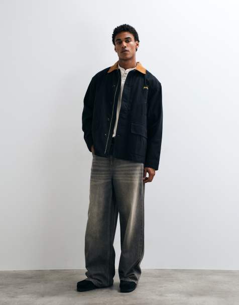 Stan Ray hunters chore jacket with contrast collar in black - view 1