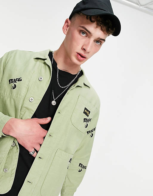 Stan Ray jacket with all over peace print in khaki green