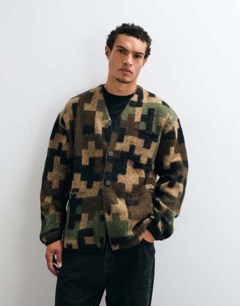Stan Ray knitted wool mix mohair cardigan in digi camo - view 1