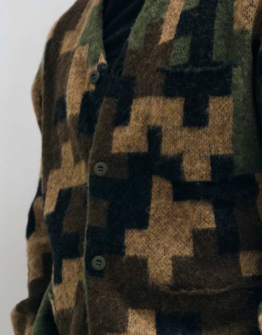 Stan Ray knitted wool mix mohair cardigan in digi camo, 2 of 5