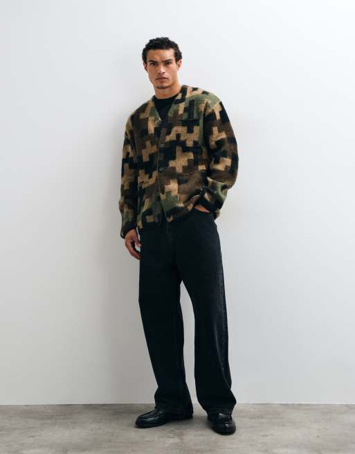 Stan Ray knitted wool mix mohair cardigan in digi camo, 3 of 5