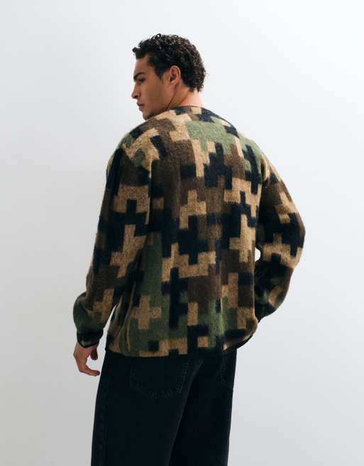 Stan Ray knitted wool mix mohair cardigan in digi camo, 4 of 5